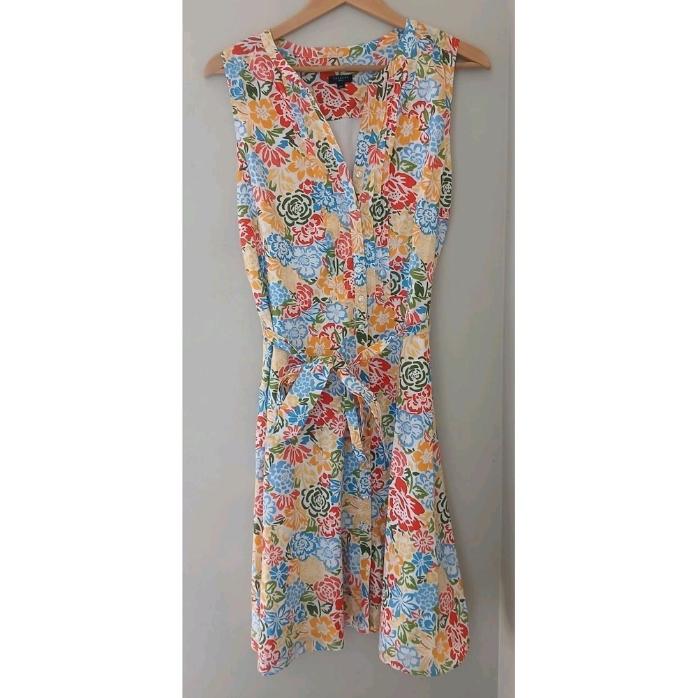 Talbots Sleeveless Pintuck Shirt Dress Size 16P Petite Floral Midi Pockets Belt